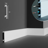 HCR508 - Battiscopa da 2 metri in duropolimero HDPS (meglio del pvc e legno) bianco pitturabile, con passacavi