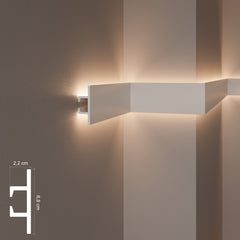 KH907 da 2 metri - Cornici velette per led a soffitto e parete, per doppia illuminazione indiretta con le strisce led