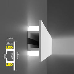 KH907 da 2 metri - Cornici velette per led a soffitto e parete, per doppia illuminazione indiretta con le strisce led