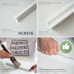 HCR516 - Cornici per parete boiserie da 2 metri, in duropolimero bianco rigido (meglio del polistirolo e gesso), a muro