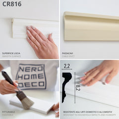 CR816 - Cornici da 2 metri per parete boiserie, profilo decorativo 3d in poliuretano bianco rigido da applicare a muro
