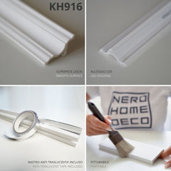KH916 da 2 metri - Cornici velette per led a soffitto e parete, per illuminazione indiretta con le strisce led