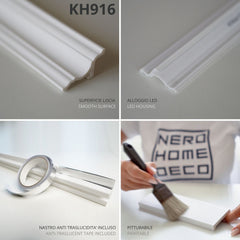 KH916 da 2 metri - Cornici velette per led a soffitto e parete, per illuminazione indiretta con le strisce led