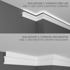 KH915 da 2 metri - Cornici velette per led a soffitto e parete, per illuminazione indiretta con le strisce led