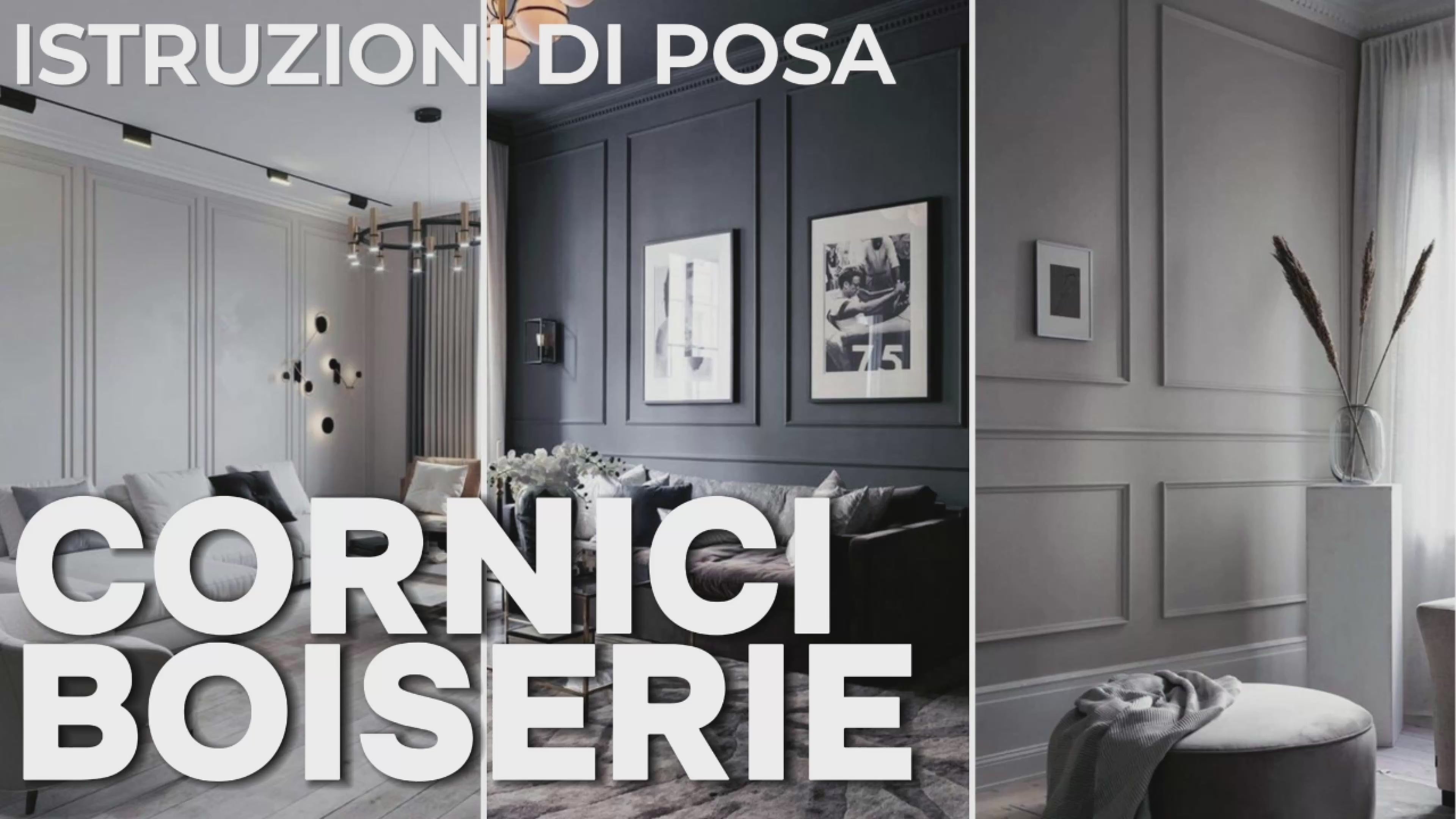 HCR524 - Cornici per parete boiserie da 2 metri, in duropolimero bianco rigido (meglio del polistirolo e gesso), per riquadri a muro