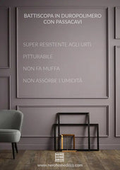 HCR511 - Battiscopa da 2 metri in duropolimero HDPS (meglio del pvc e legno) bianco pitturabile, con passacavi