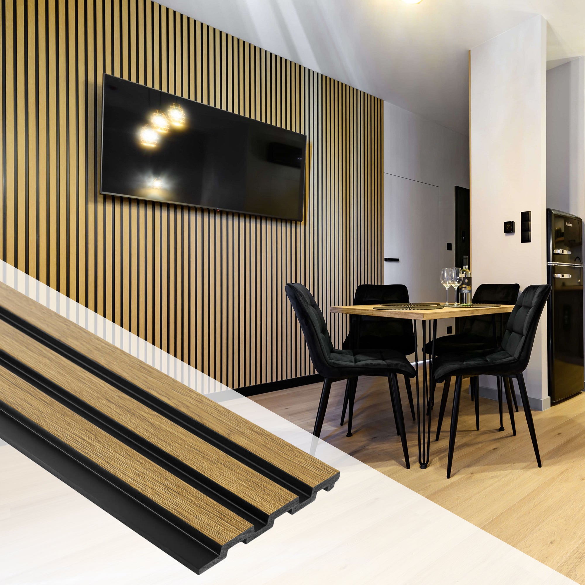 Pannelli decorativi 3D effetto legno rovere a lamelle doghe, boiserie per  rivestimento pareti da interno| MEDIO - Rovere NATURAL | Lunghezza 2,7  metri