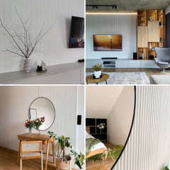 Pannelli decorativi 3D a lamelle doghe bianche pitturabili, boiserie per rivestimento pareti da interno| DOGHE STRETTE | Lunghezza 2,7 metri o 2 metri | Pannelli acustici componibili in duropolimero