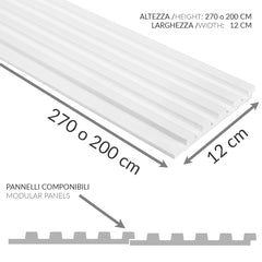 Pannelli decorativi 3D a lamelle doghe bianche pitturabili, boiserie per rivestimento pareti da interno| DOGHE STRETTE | Lunghezza 2,7 metri o 2 metri | Pannelli acustici componibili in duropolimero