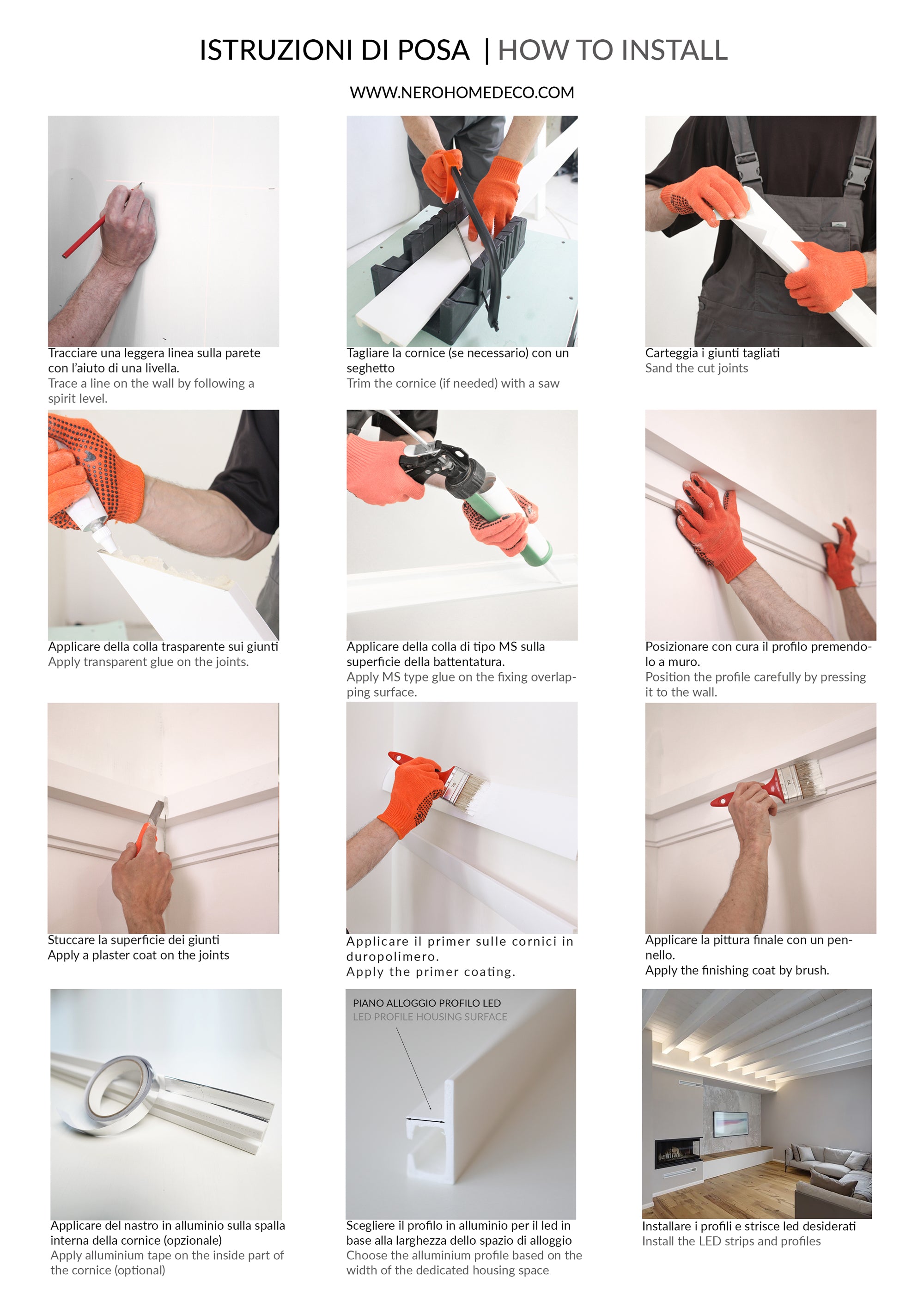 KH902 da 2 metri - Cornici velette per led a soffitto e parete, per illuminazione indiretta con le strisce led