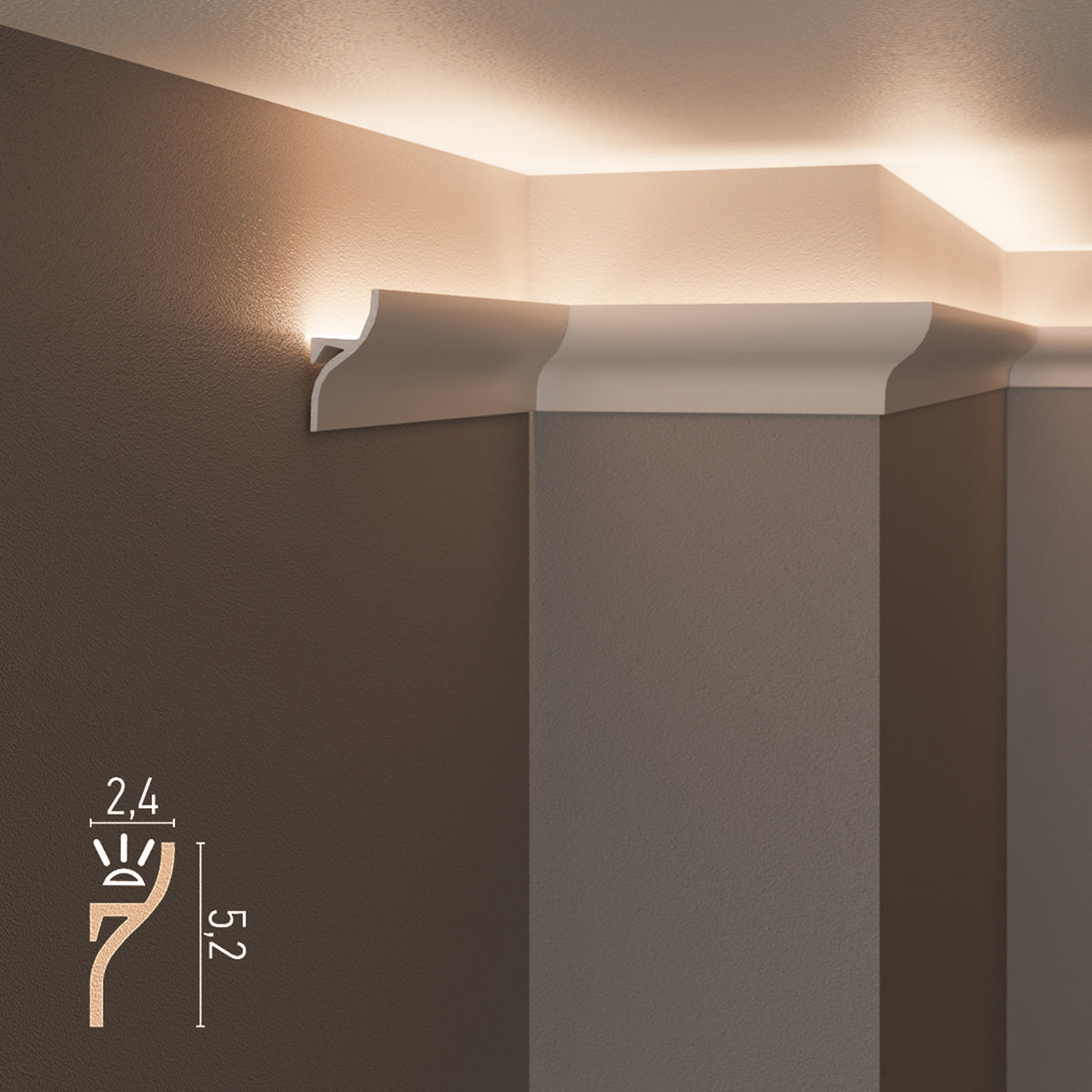 KH906 da 2 metri - Cornici velette per led a soffitto e parete, per illuminazione indiretta con le strisce led