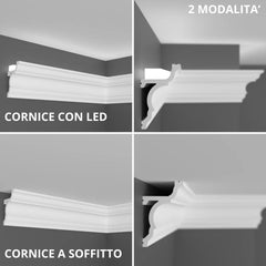 KH916 da 2 metri - Cornici velette per led a soffitto e parete, per illuminazione indiretta con le strisce led