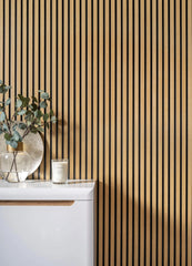 Pannelli decorativi 3D effetto legno rovere a lamelle doghe, boiserie per rivestimento pareti da interno| MEDIO - Rovere NATURAL | Lunghezza 2,7 metri o 2 metri | Pannelli acustici componibili in duropolimero