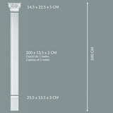 Lesena decorativa in stile corinzio a parete,  pilastro colonna piatta romana, greca, in poliuretano robusto | Altezza totale 240cm