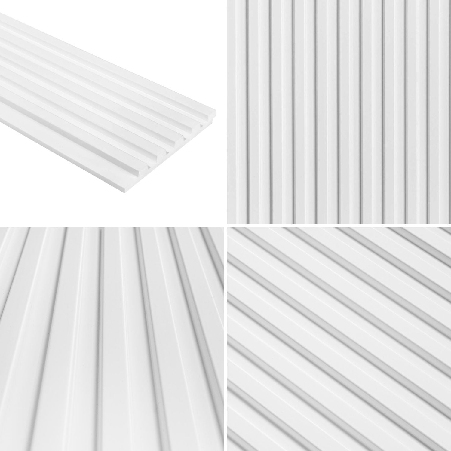 Pannelli decorativi 3D a lamelle doghe bianche pitturabili, boiserie per rivestimento pareti da interno| DOGHE STRETTE | Lunghezza 2,7 metri o 2 metri | Pannelli acustici componibili in duropolimero