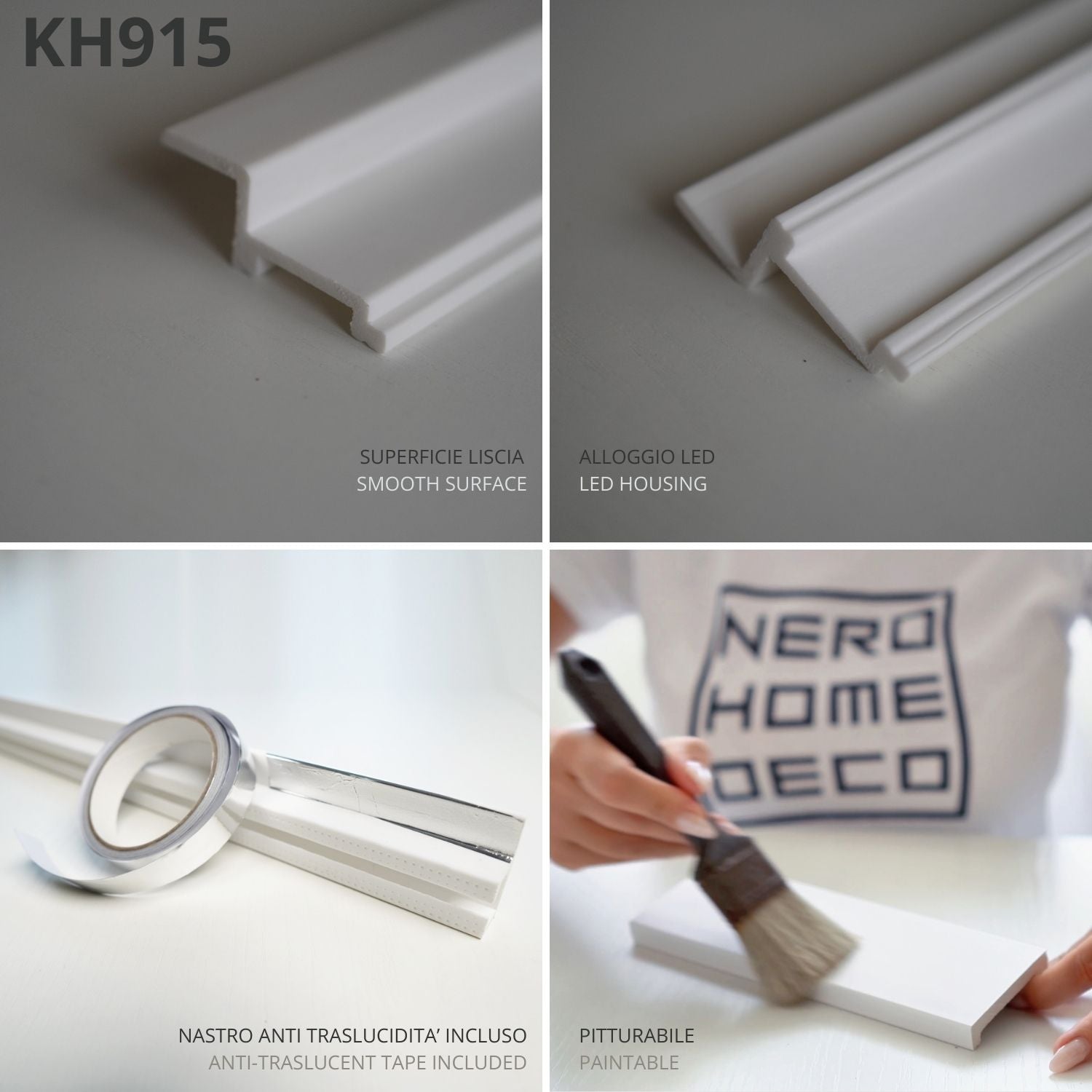 KH915 da 2 metri - Cornici velette per led a soffitto e parete, per illuminazione indiretta con le strisce led