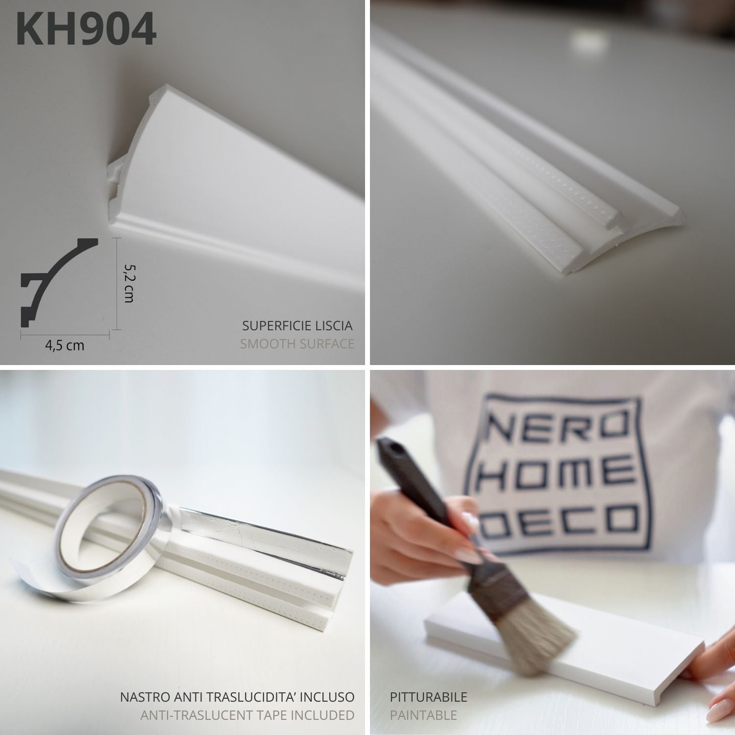 KH904 da 2 metri - Cornici velette per led a soffitto e parete, per illuminazione indiretta con le strisce led