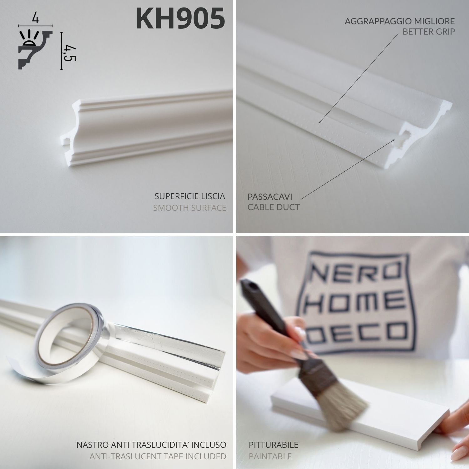 KH905 da 2 metri - Cornici velette per led a soffitto e parete, per illuminazione indiretta con le strisce led