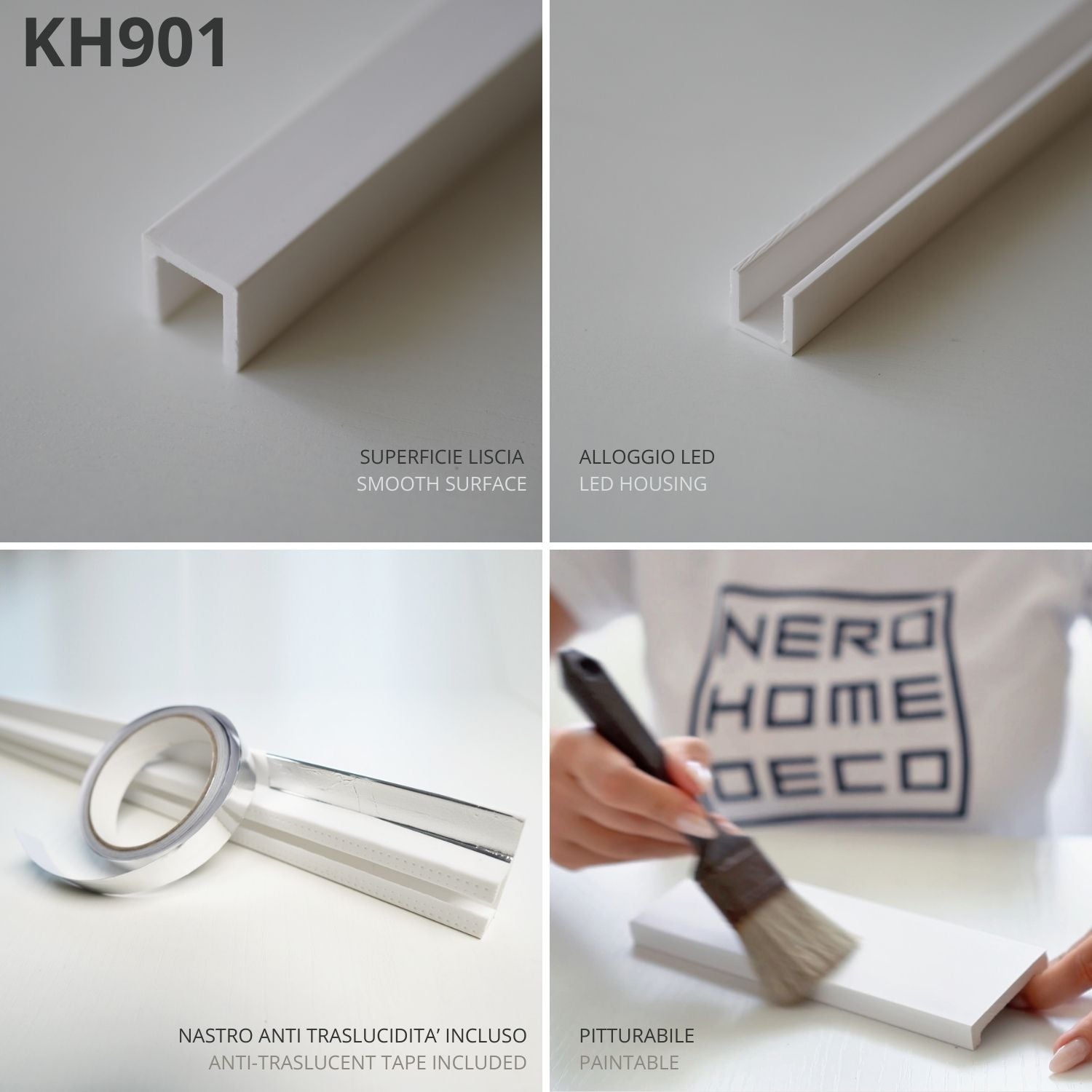KH901 - Cornici velette per led a soffitto e parete, per illuminazione indiretta con le strisce led - 2 metri