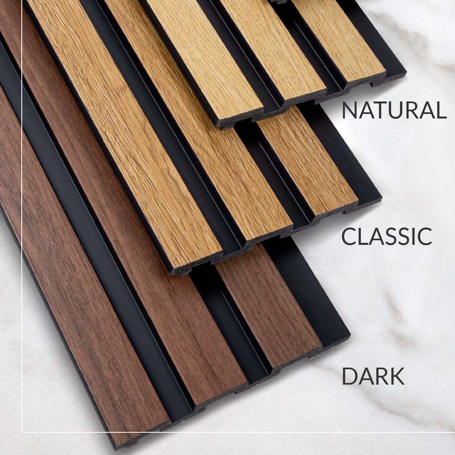 Pannelli decorativi 3D effetto legno rovere a lamelle doghe, boiserie per rivestimento pareti da interno| MEDIO - Rovere NATURAL | Lunghezza 2,7 metri o 2 metri | Pannelli acustici componibili in duropolimero