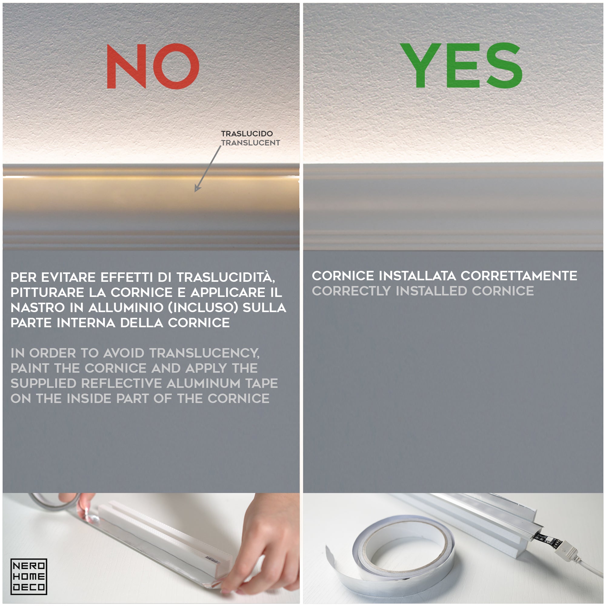 KH902 da 2 metri - Cornici velette per led a soffitto e parete, per illuminazione indiretta con le strisce led
