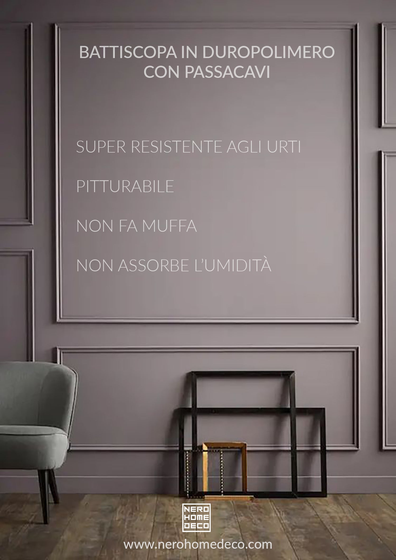 Battiscopa Moderno In Duropolimero - 2 Metri Bianco - Con Canale Per Cavi - HCR519 - Foto 5