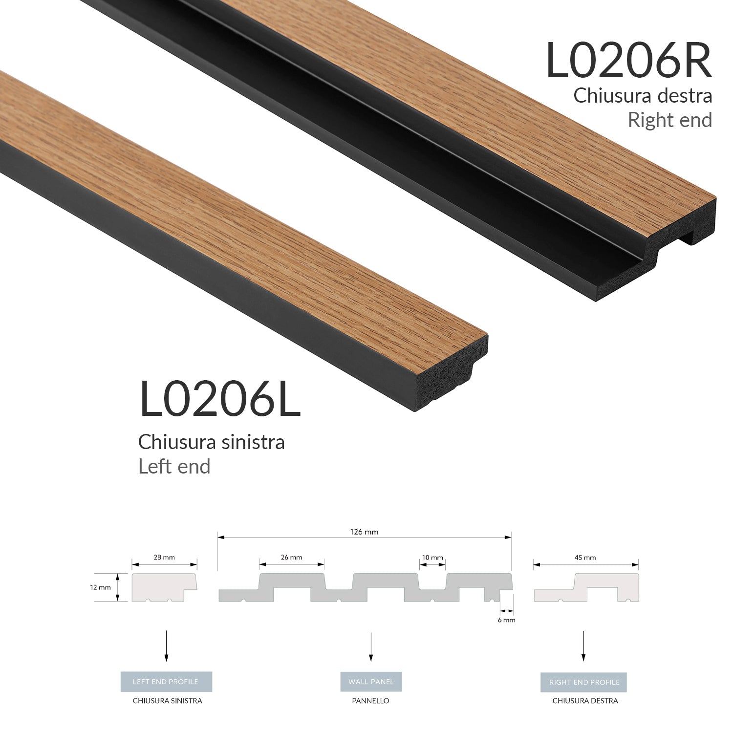 Pannelli decorativi 3D effetto legno rovere a lamelle doghe, boiserie per rivestimento pareti da interno| MEDIO - Rovere Scuro | Lunghezza 2,7 metri o 2 metri | Pannelli acustici componibili in duropolimero