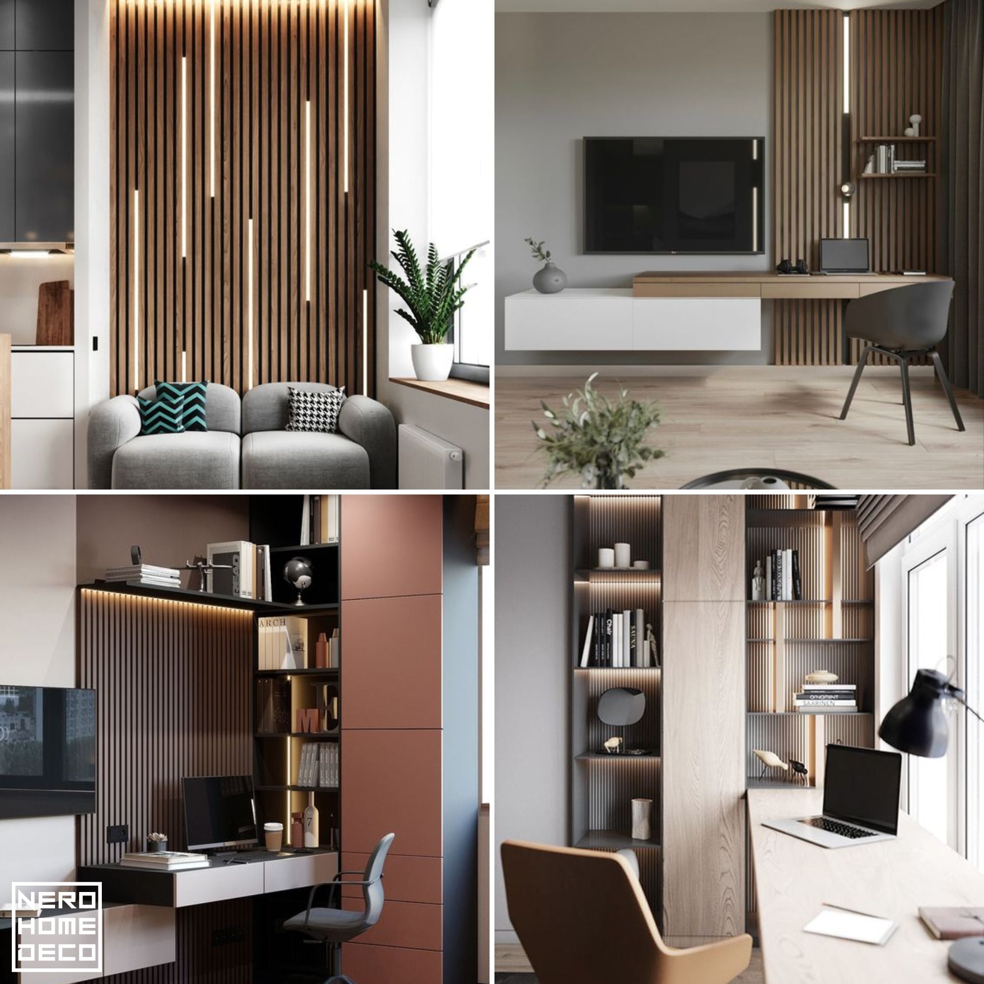 Pannelli decorativi 3D effetto legno rovere a lamelle doghe, boiserie per rivestimento pareti da interno| MEDIO - Rovere Scuro | Lunghezza 2,7 metri o 2 metri | Pannelli acustici componibili in duropolimero