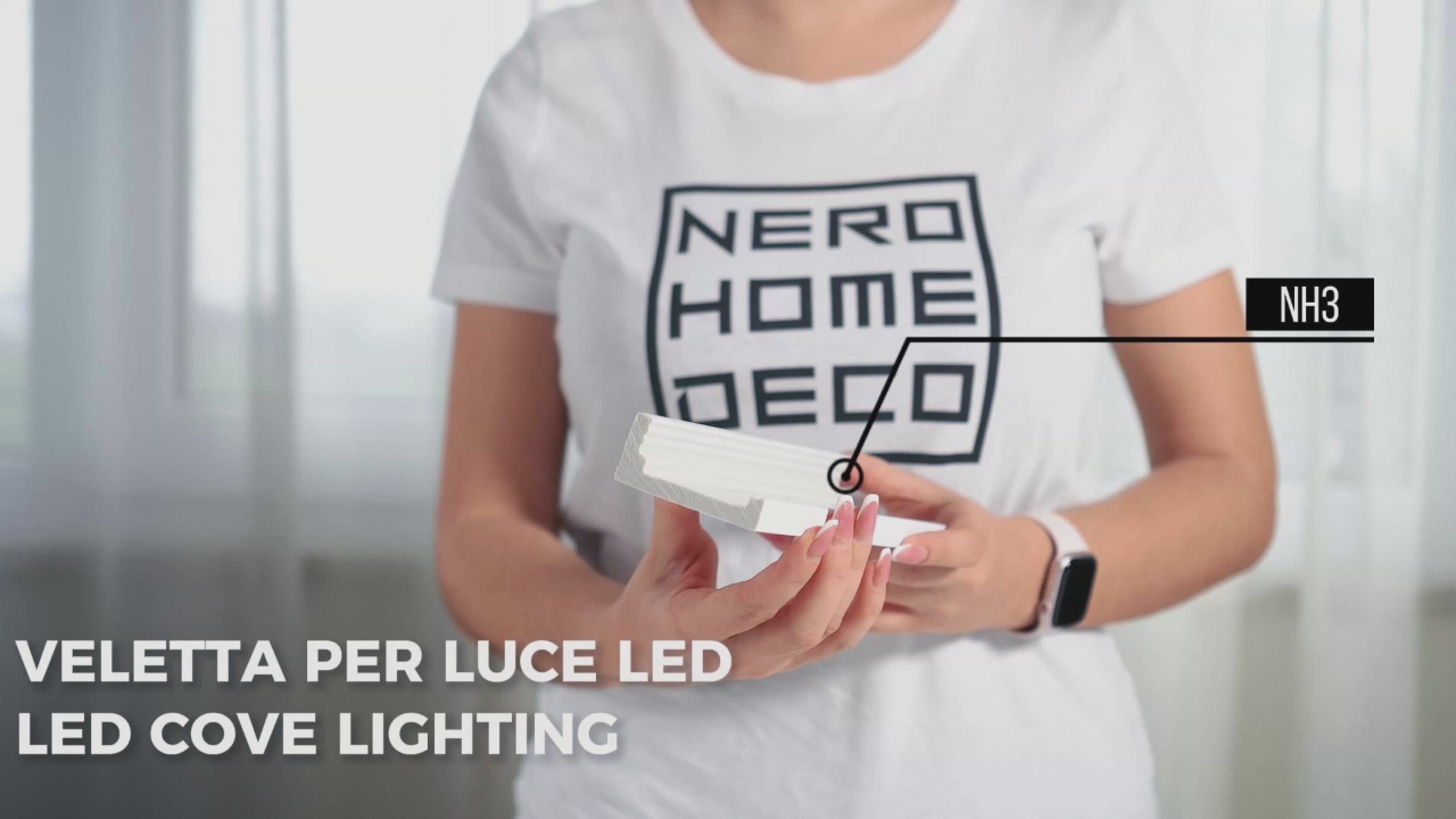 NH3 - Cornice veletta per luce indiretta con strisce led a parete e soffitto