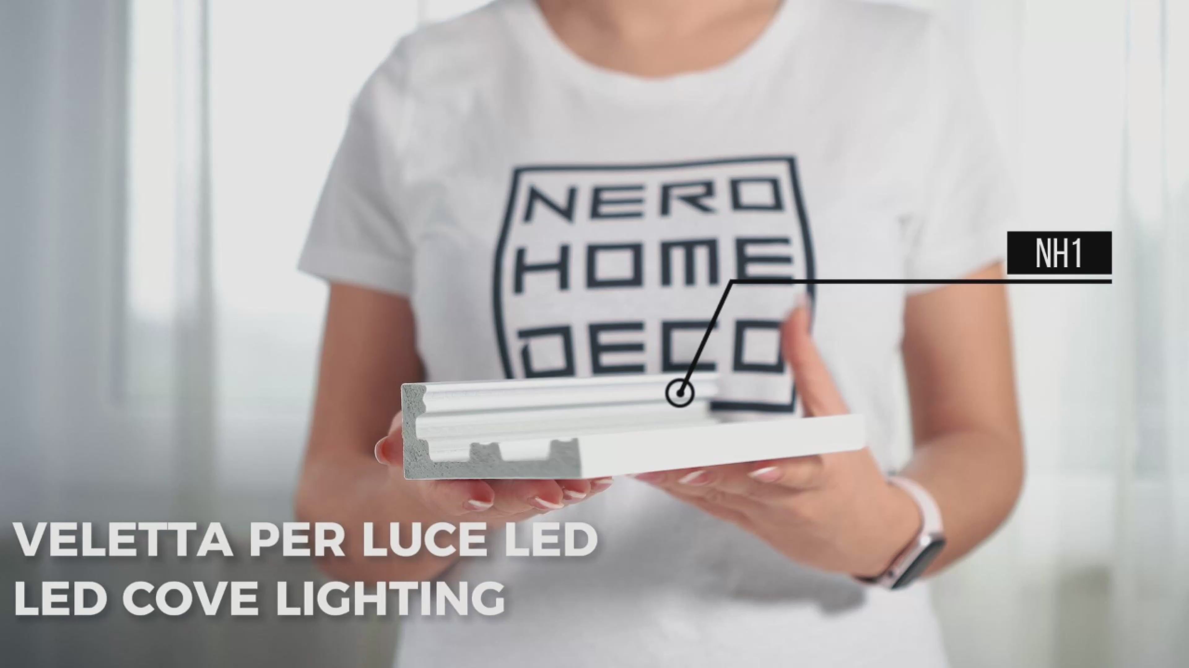NH1 - Cornice veletta per luce indiretta con strisce led a parete e soffitto