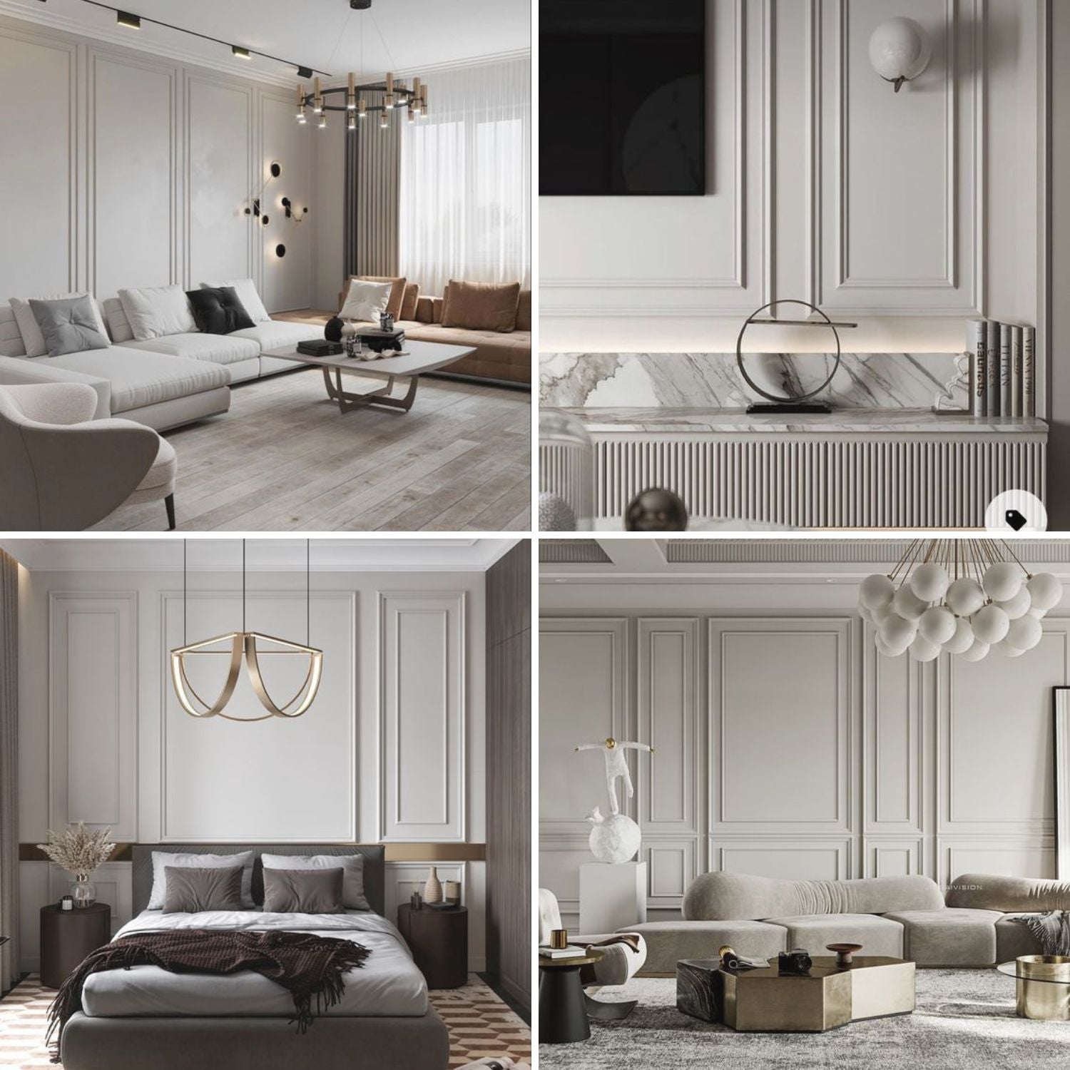 CR816 - Cornici da 2 metri per parete boiserie, profilo decorativo 3d in poliuretano bianco rigido da applicare a muro