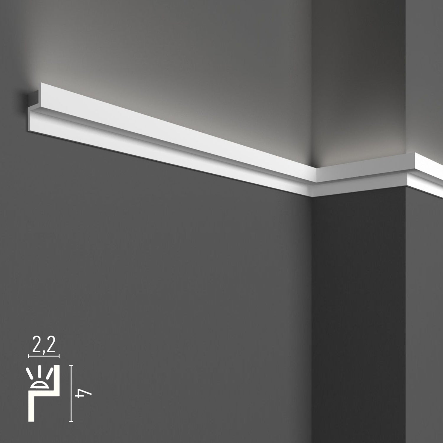KH902 da 2 metri - Cornici velette per led a soffitto e parete, per illuminazione indiretta con le strisce led