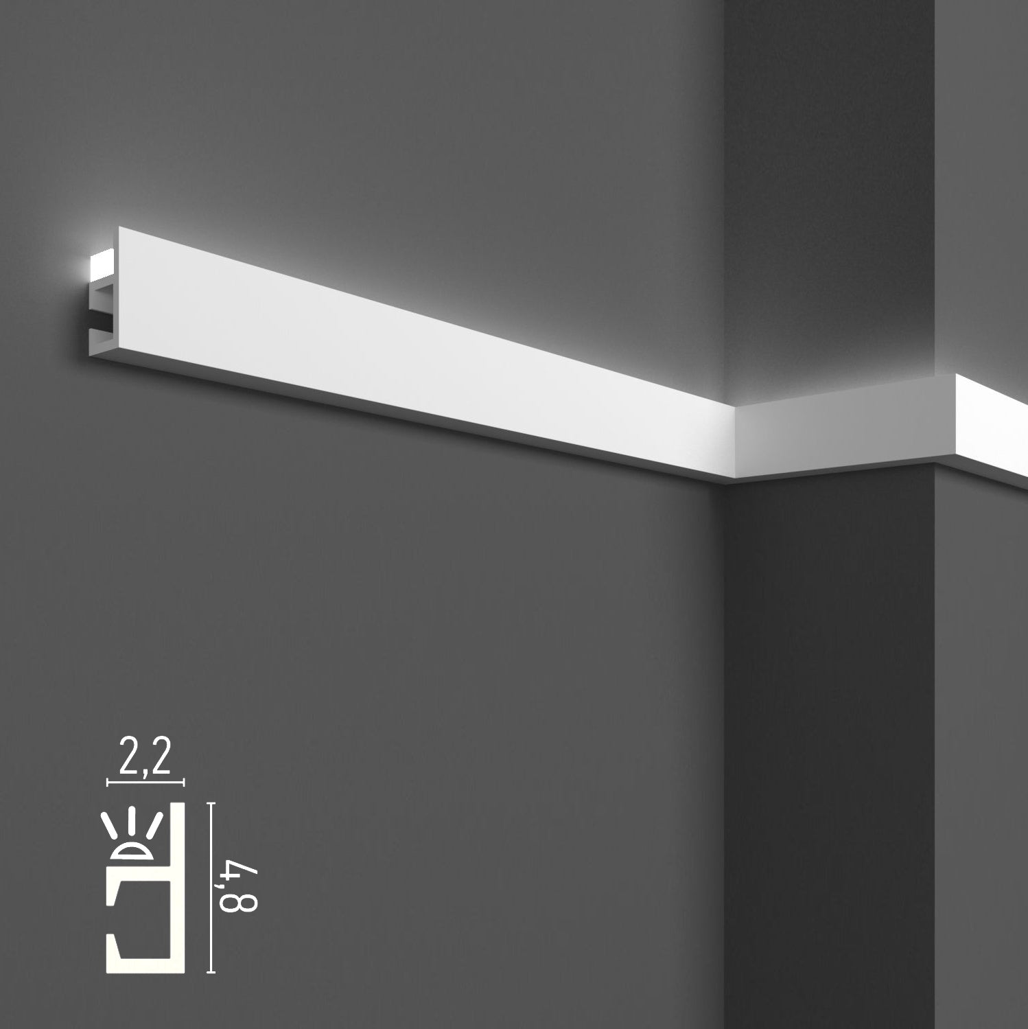 KH903 da 2 metri - Cornici velette per led a soffitto e parete, per illuminazione indiretta con le strisce led