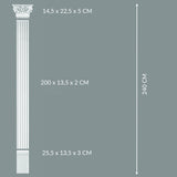 Lesena decorativa in stile corinzio a parete,  pilastro colonna piatta romana, greca, in poliuretano robusto | Altezza totale 240cm