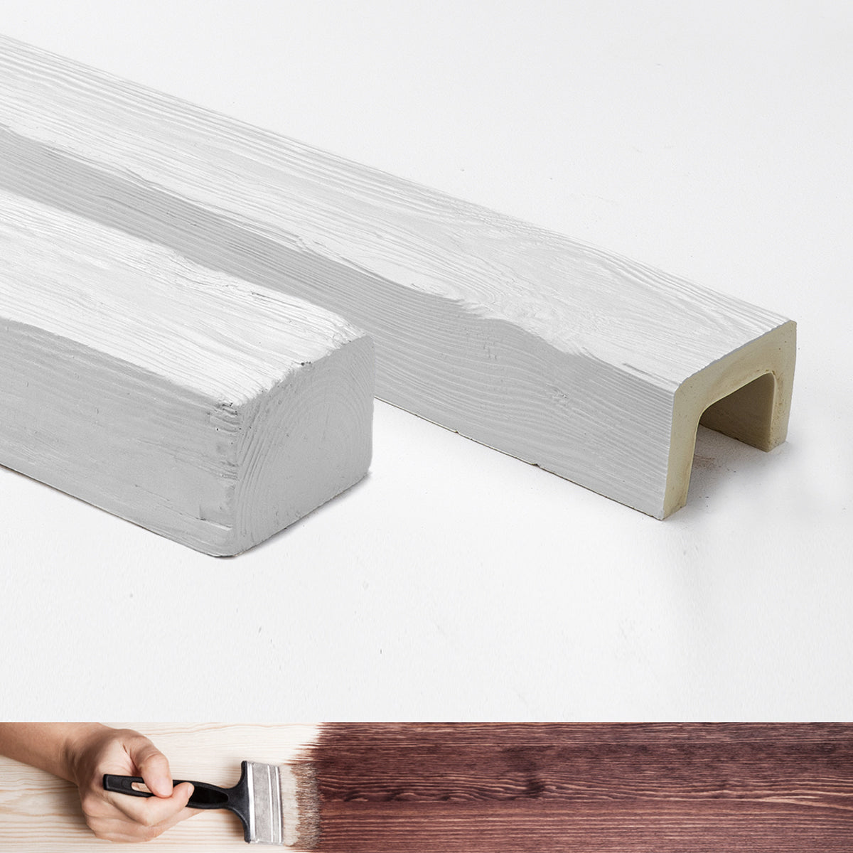 ED107 - Trave in Finto Legno da 2 metri, 9x6 cm, (in Poliuretano, meglio del polistirolo). Bianco pitturabile