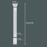 Colonna piatta romana o greca in stile corinzio a parete, pilastro, in poliuretano (meglio del polistirolo). Altezza 254cm